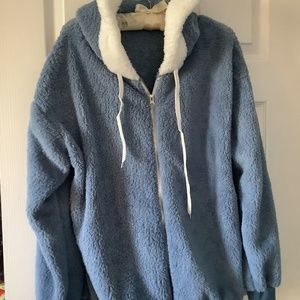 Plus size jacket blue and white polar fleece NEW